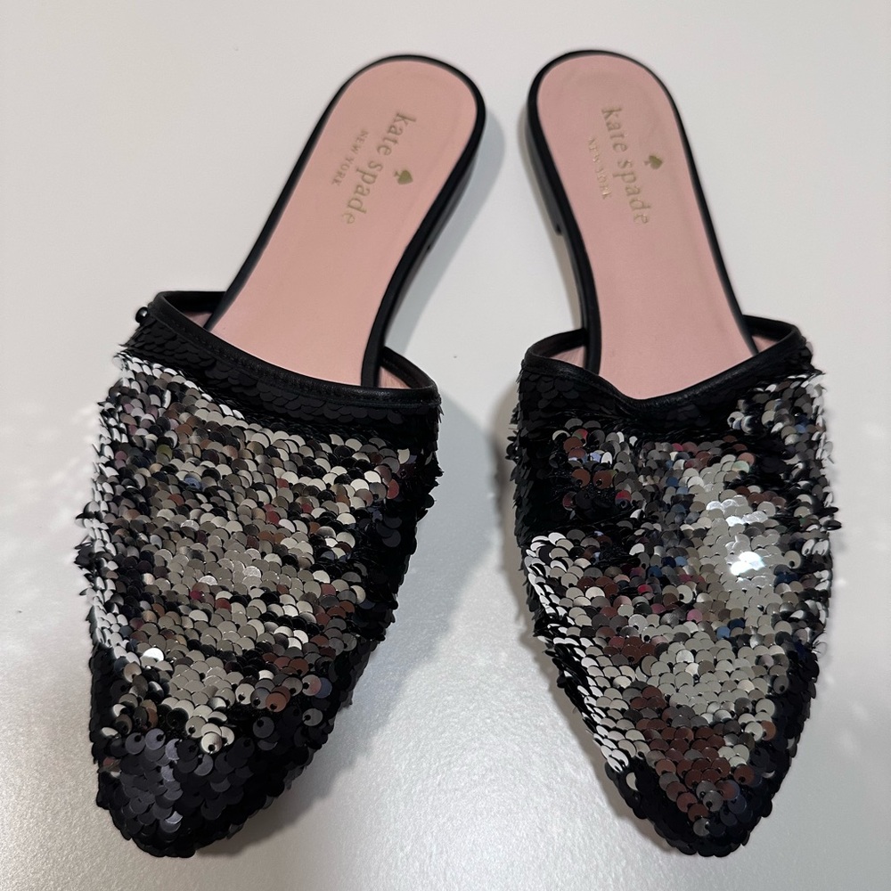 Kate Spade Black and Silver Sequin Mules
